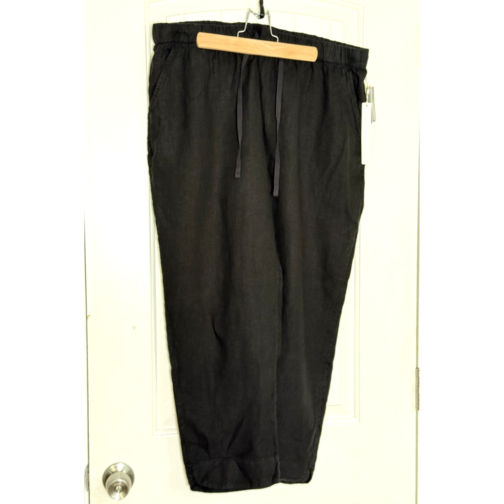 NEW Caslon XL Black Wide Leg Pull Ankle Length Pull on Linen Pants with Pockets